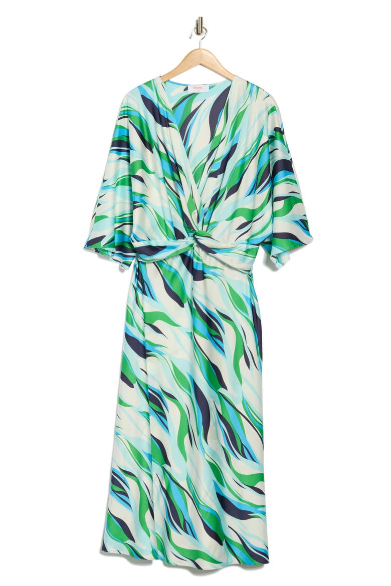 Abstract Front Twist Dress, Alternate, color, BLUE