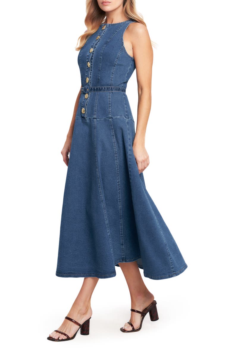 Belted Denim Midi Dress, Alternate, color, MEDIUM INDIGO