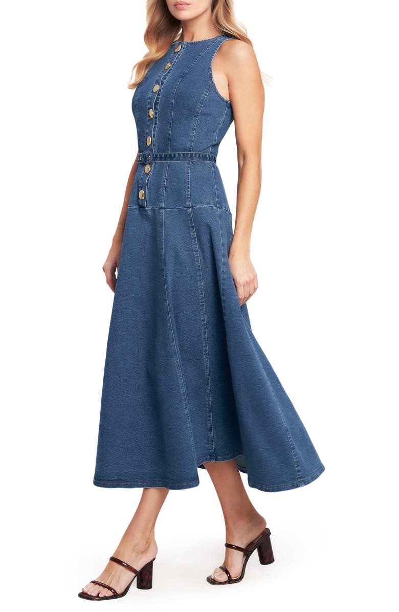 FLYING TOMATO Belted Denim Midi Dress, Alternate, color, Medium Indigo