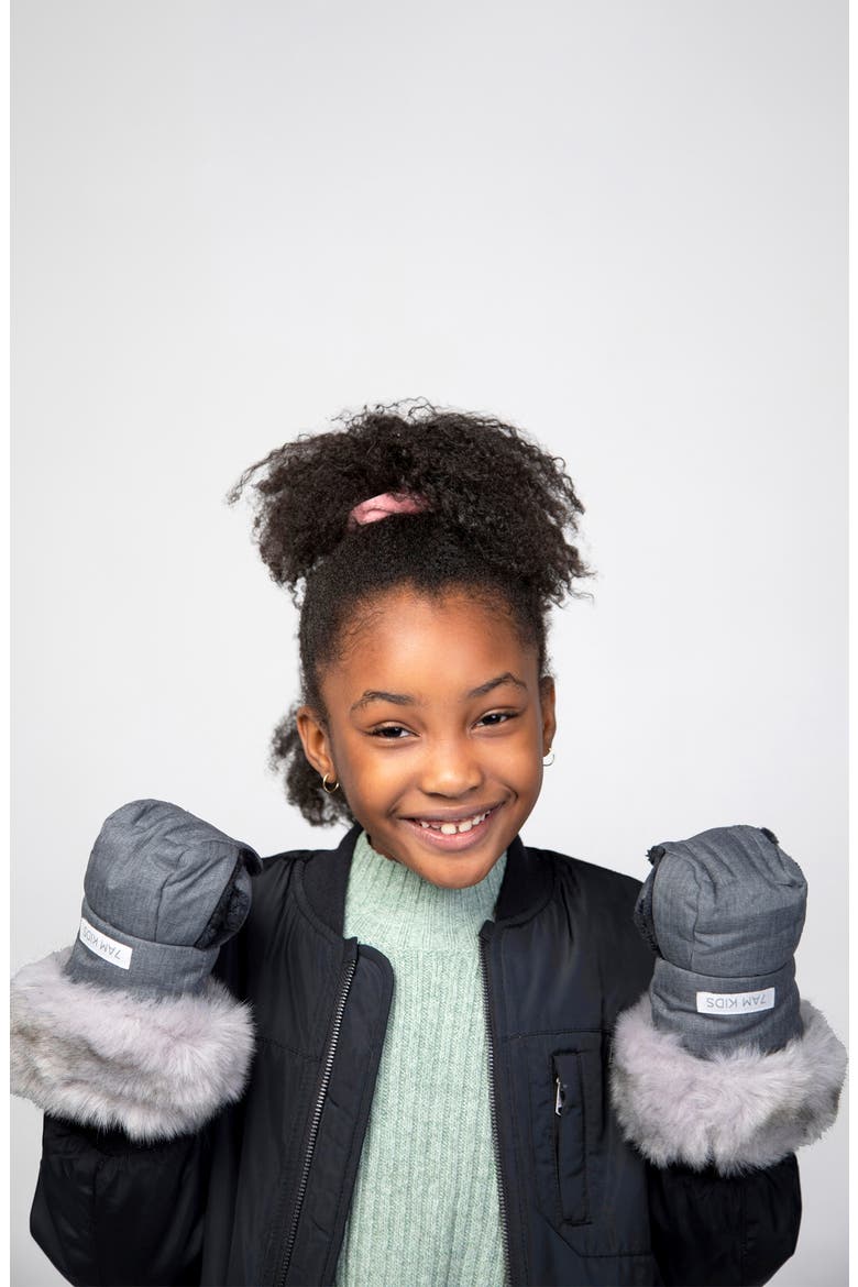 Warmmuffs Tundra Faux Fur Trim Water Repellent Muffs, Alternate, color, HEATHER GREY DARK FAUX FUR