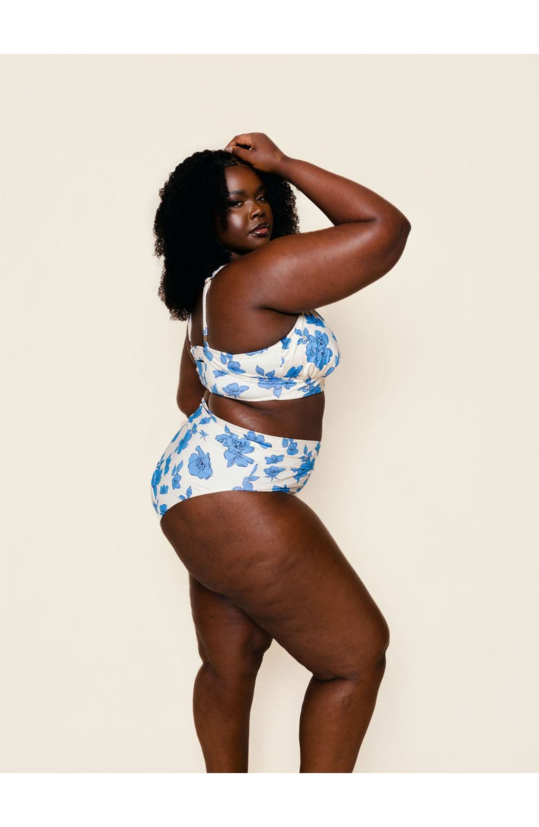 Kitty and Vibe High Hip Crossover Bikini Bottom with Full Coverage, Alternate, color, Blue Floral