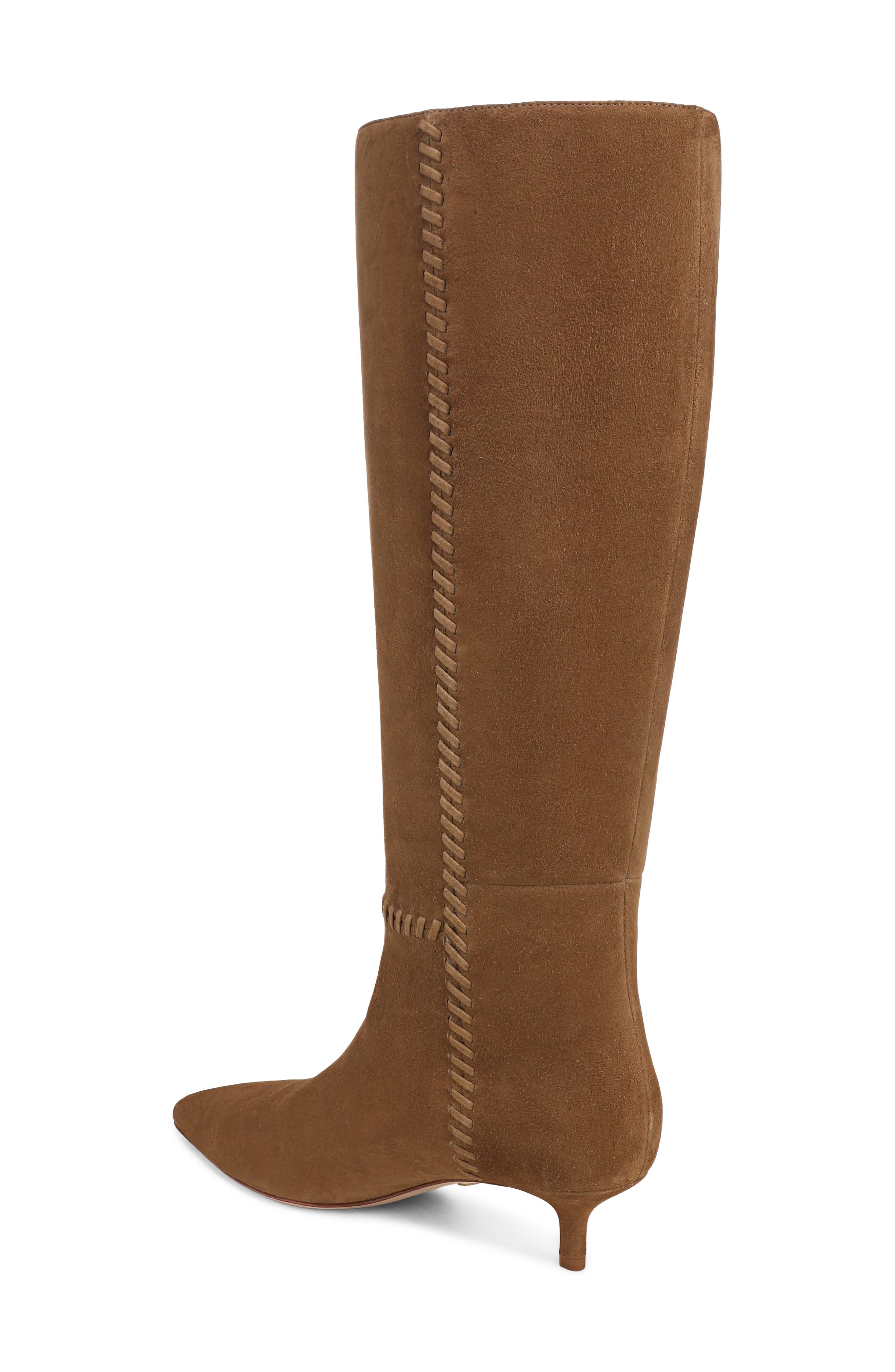 Lisa Whipstitch Pointed Toe Kitten Heel Knee High Boot, Alternate, color, CHESTNUT SUEDE