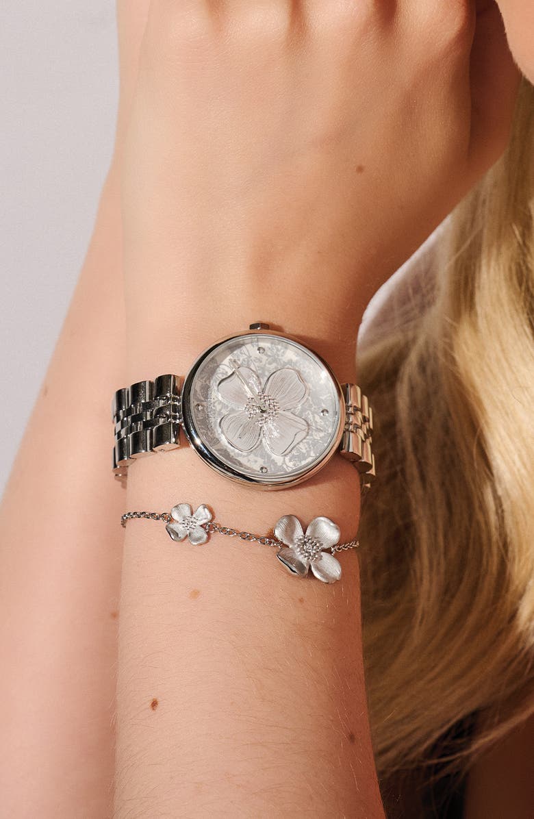 Olivia Burton Dogwood T-Bar Bracelet Watch, 36mm, Alternate, color, Silver White