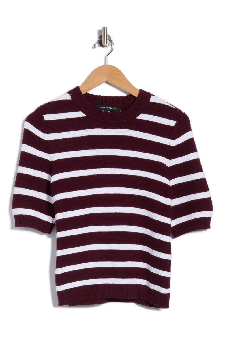 Mozart Striped Short Sleeve Sweater, Main, color, WINE/WHITE