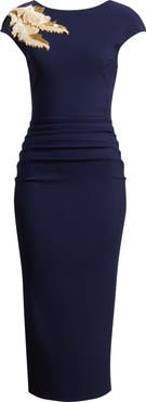 Chiara Boni La Petite Robe Metallic Feather Detail Cocktail Sheath Dress