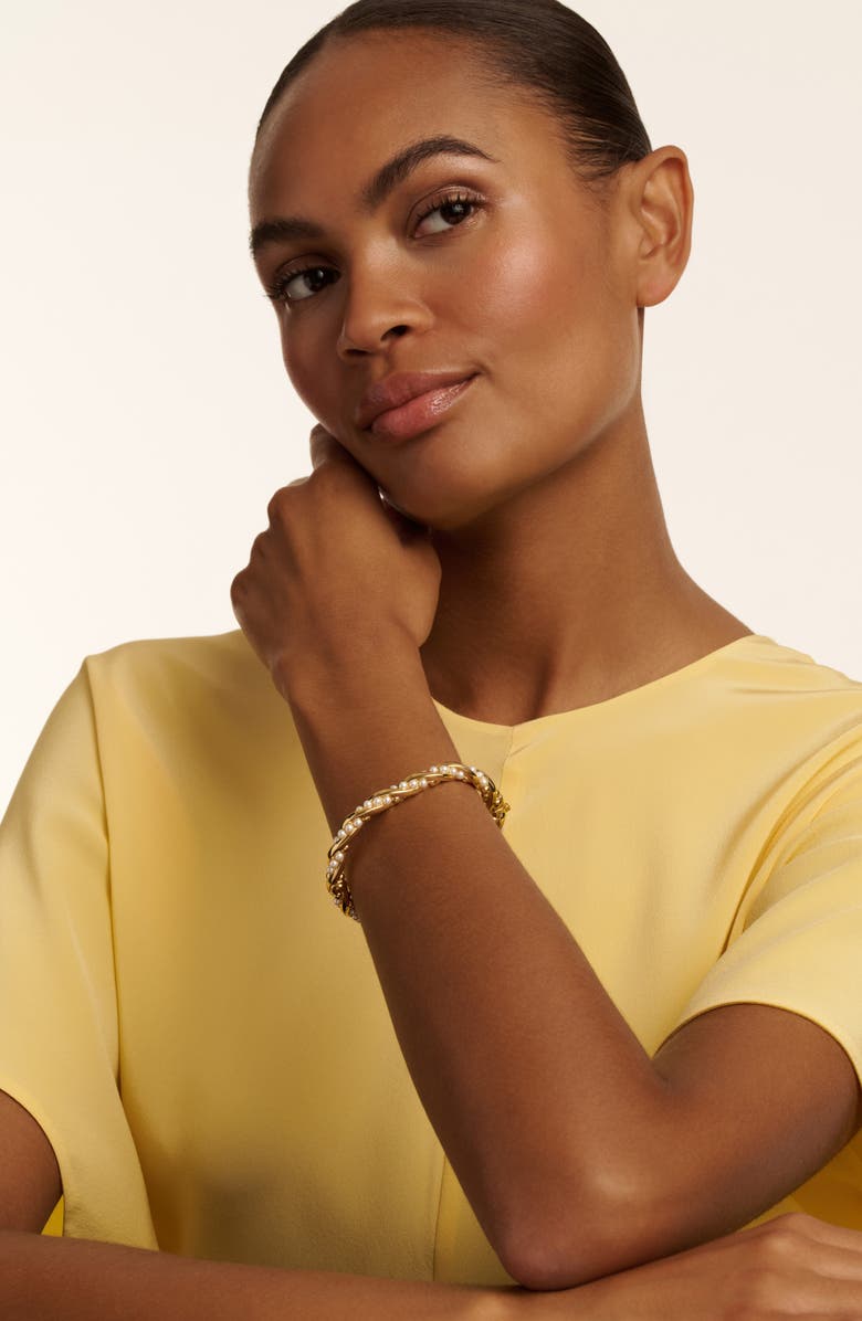 Ted Baker Tilaa Twisted Faux Pearl Cuff Bracelet, Alternate, color, Gold Tone Pearl