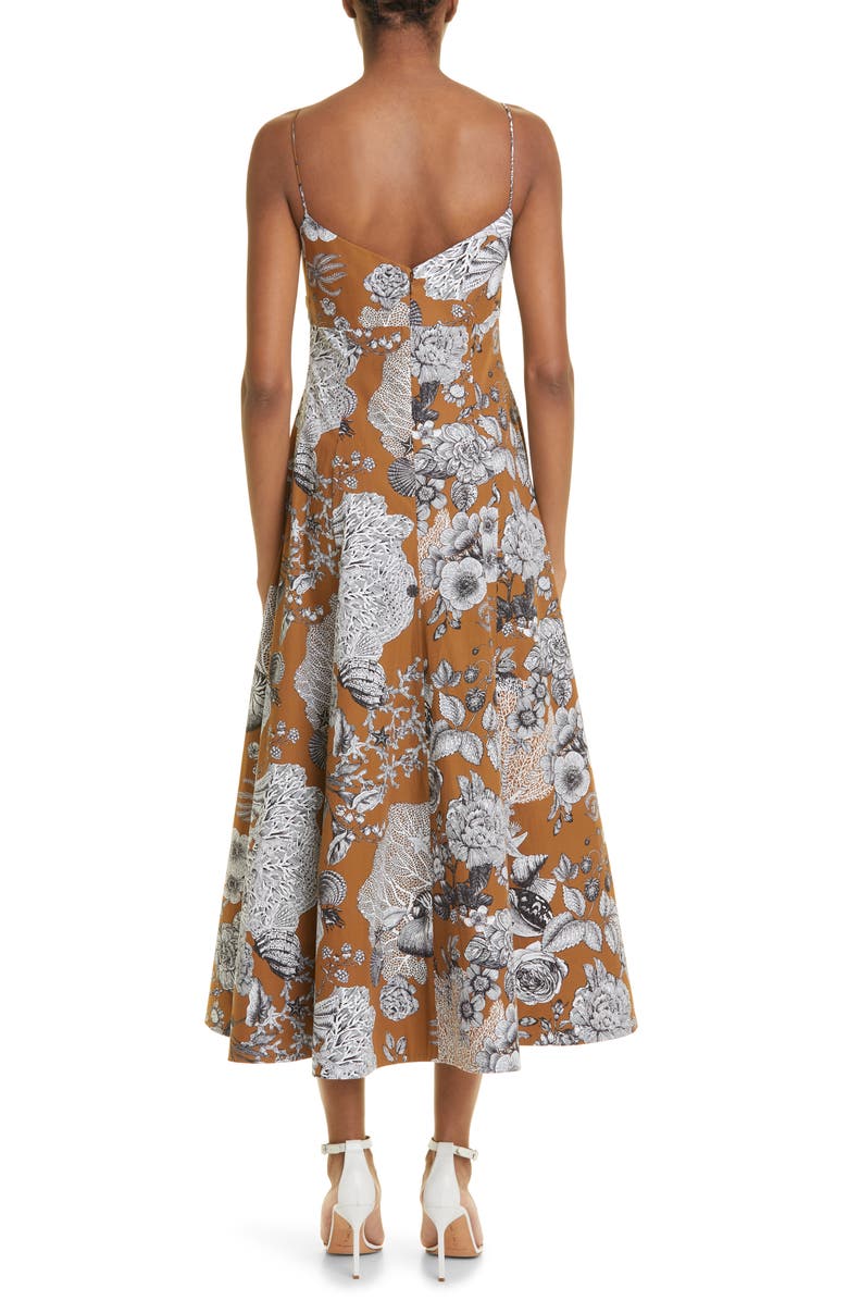 Lela Rose Seascape Print V-Neck Cotton Dress, Alternate, color, 