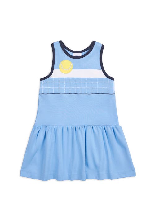 Florence Eiseman Girl's Tennis Ball And Net Embroidered Knit Dress In Light Blue