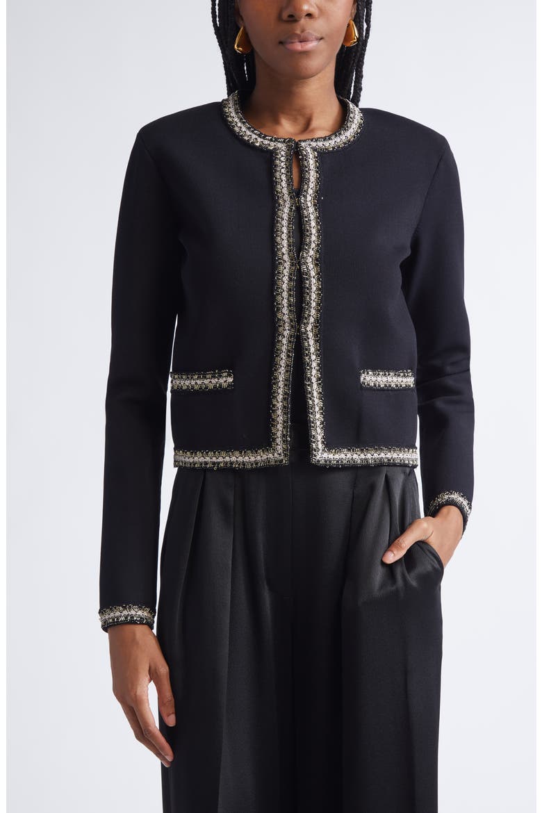 Helen Braided Trim Knit Jacket, Main, color, BLACK/ GOLD