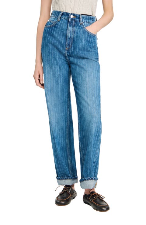 Wide-leg pinstriped jeans
