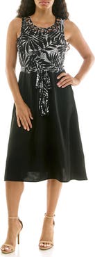 Nina Leonard Tie Waist A-Line Dress