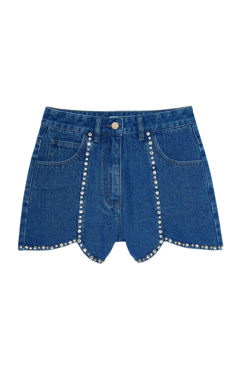 SANDRO Rhinestone denim shorts, Alternate, color, Blue Jean
