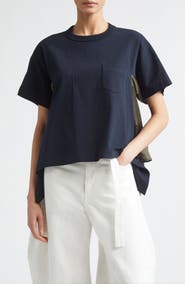 Sacai Mixed Media Cotton Jersey & Satin Pocket T-Shirt