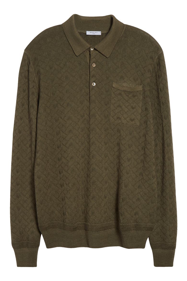 Long Sleeve Virgin Wool Polo Sweater, Alternate, color, OLIVE