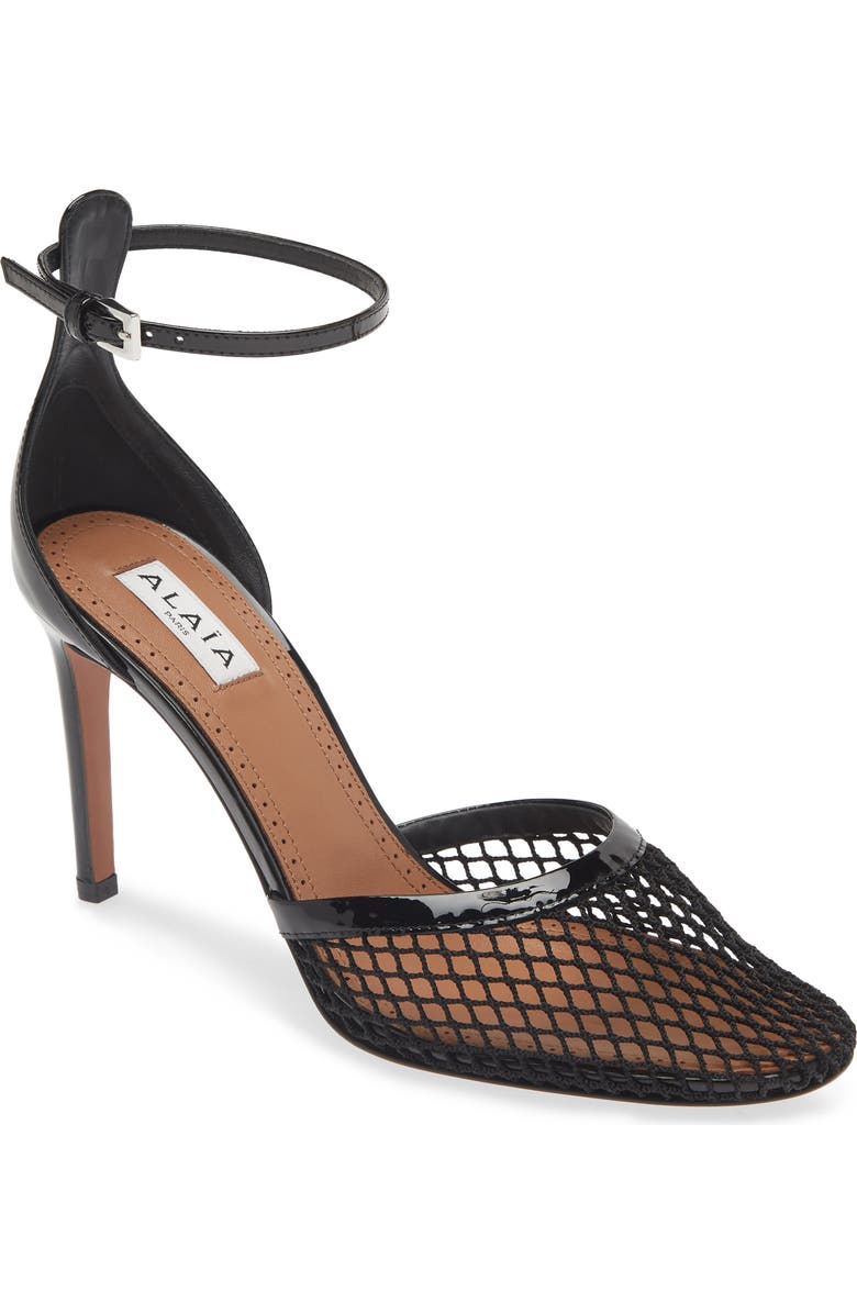 Alaïa Fishnet Ankle Strap Pump, Main, color,