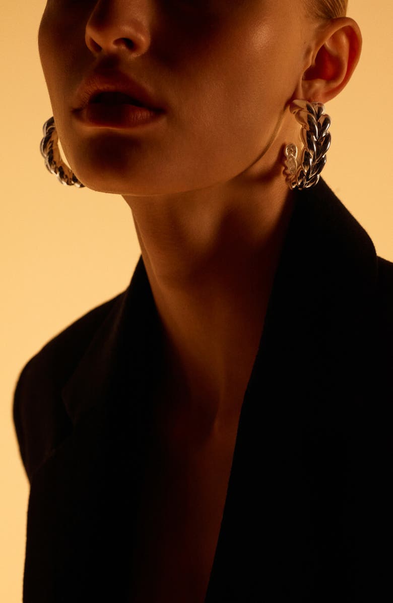 MANGO x Kaia Gerber Embossed Hoop Earrings, Alternate, color, 