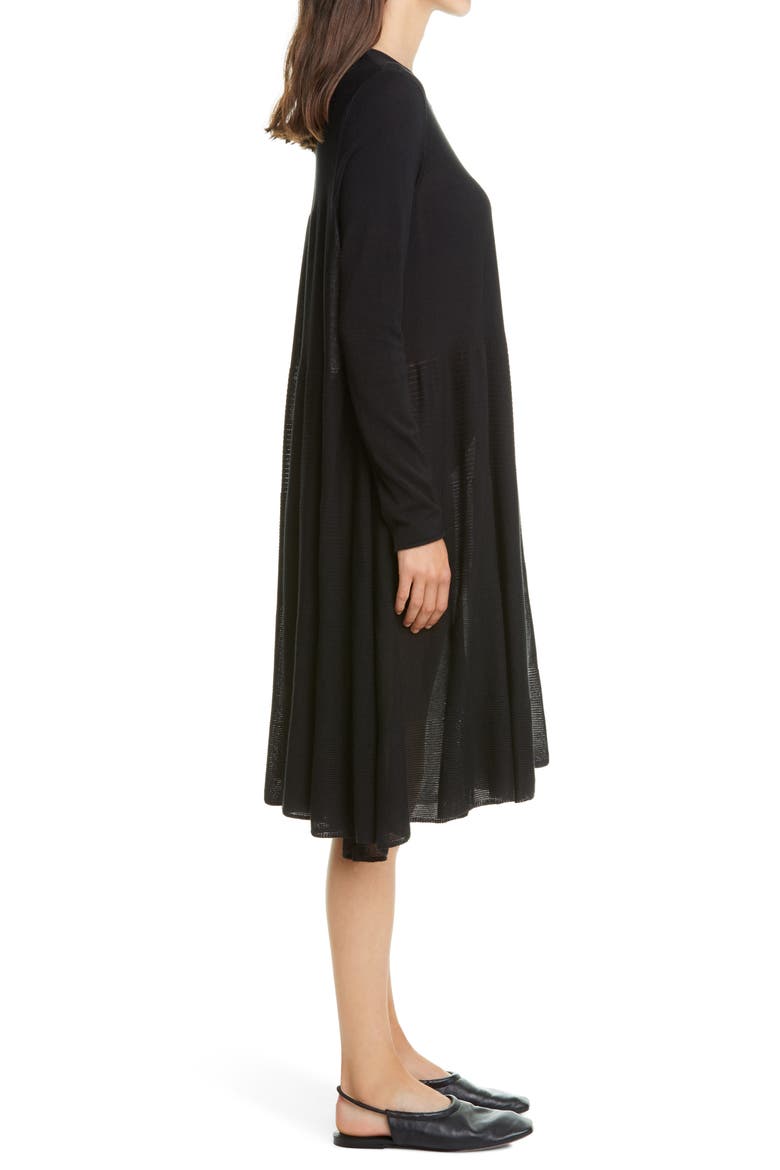 Addison Rib Detail Long Sleeve Dress, Alternate, color, BLACK