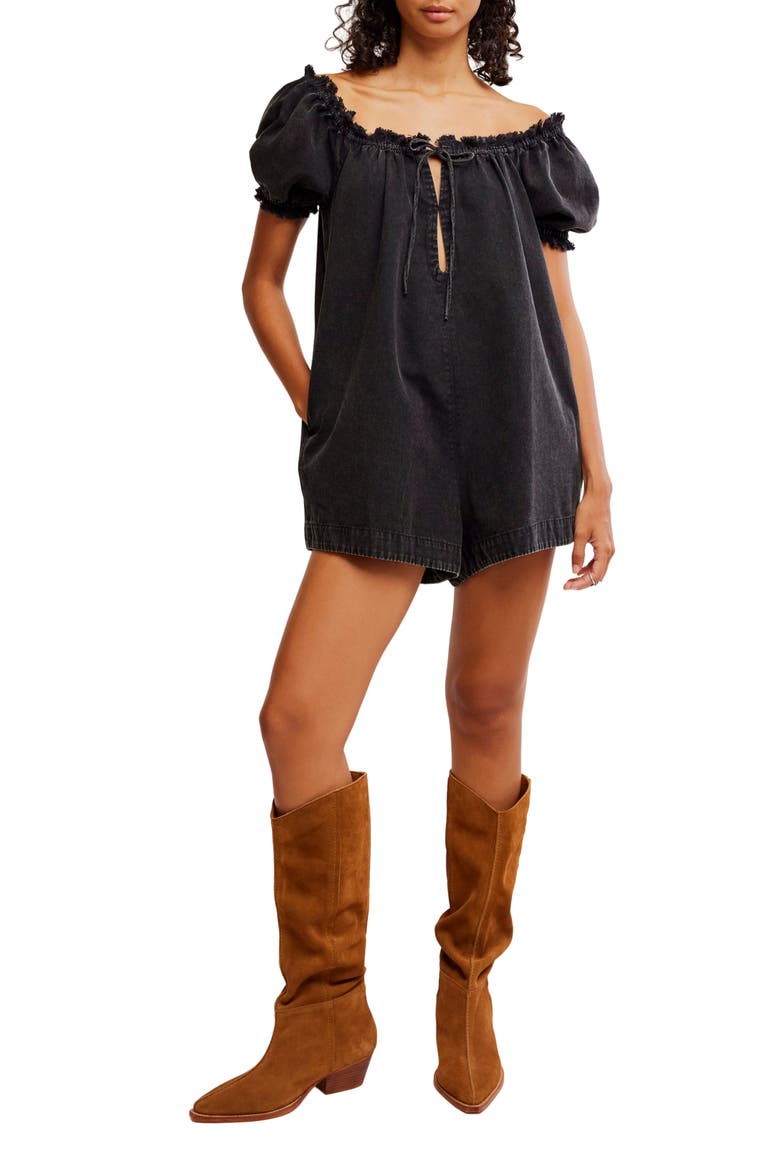 Daisy Denim Babydoll Romper, Main, color, STAR CROSSED