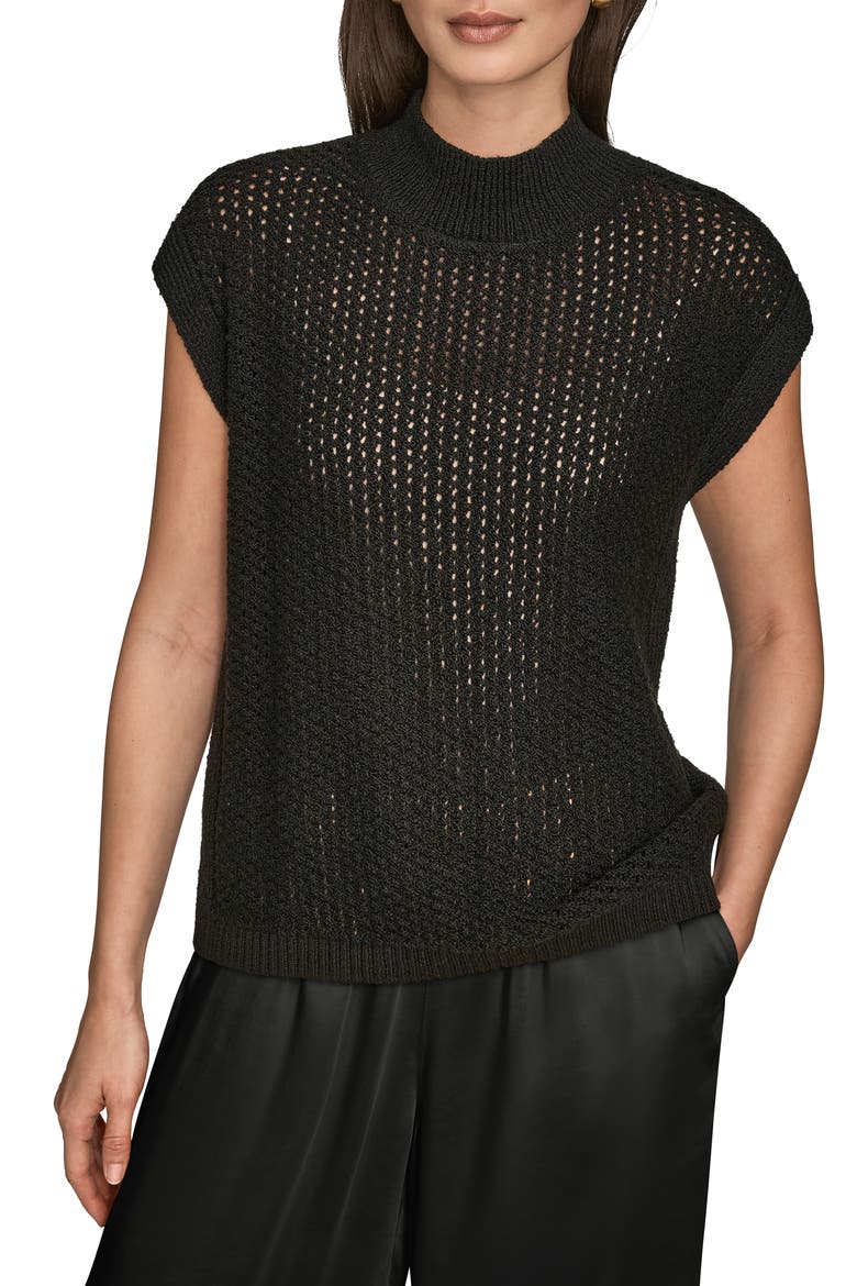 Open Stitch Cap Sleeve Sweater, Main, color, BLACK
