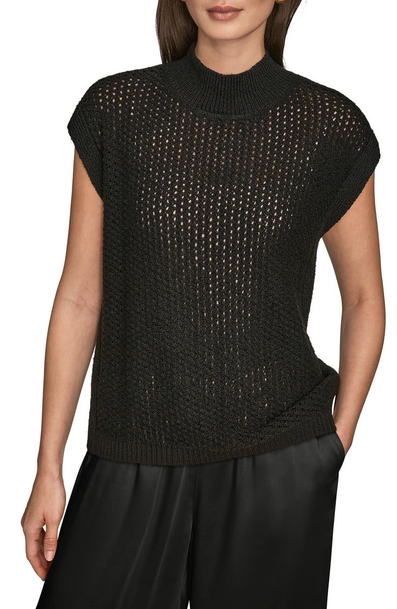 Donna Karan New York Open Stitch Cap Sleeve Sweater, Main, color, Black