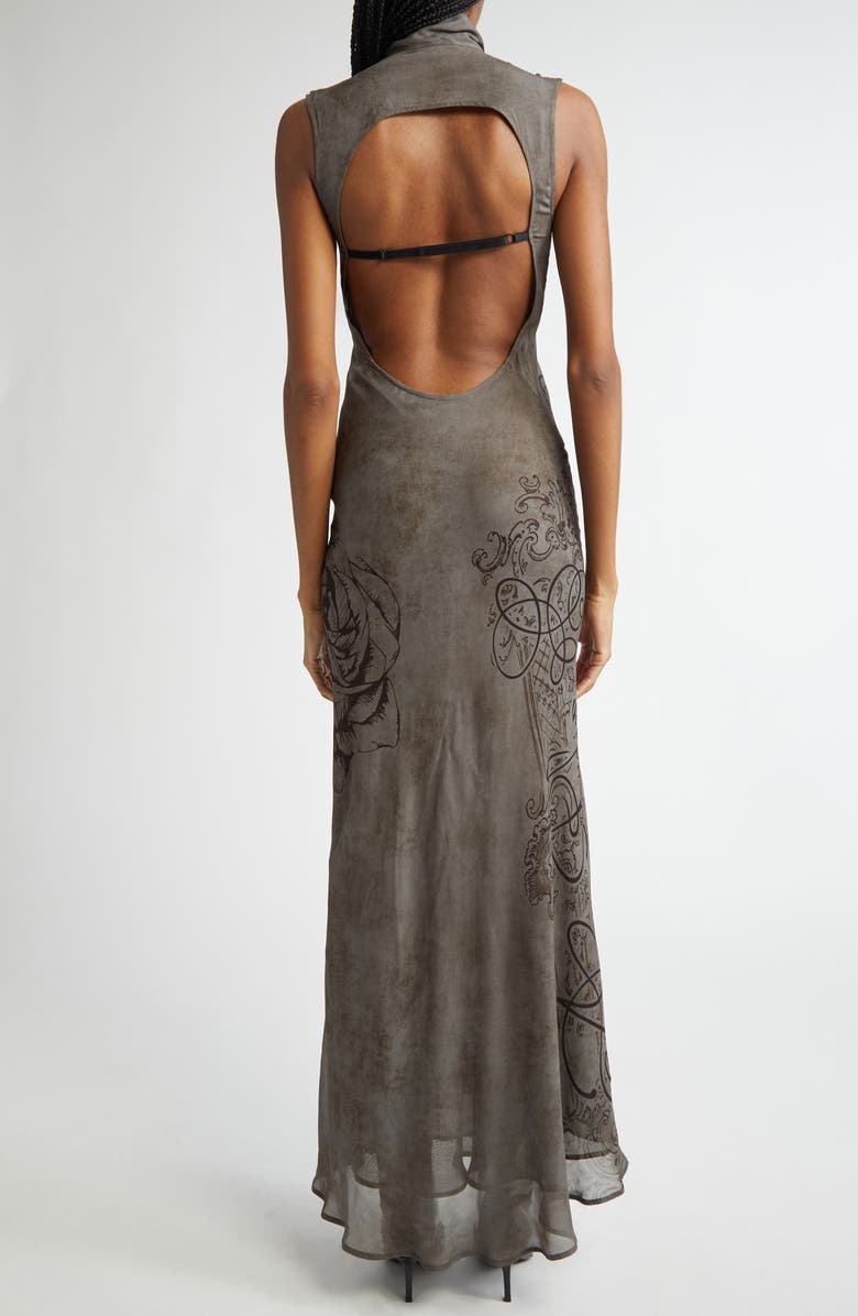 Acne Studios Dumix Gothic Angel Print Cutout Semisheer Mesh Dress, Alternate, color, 