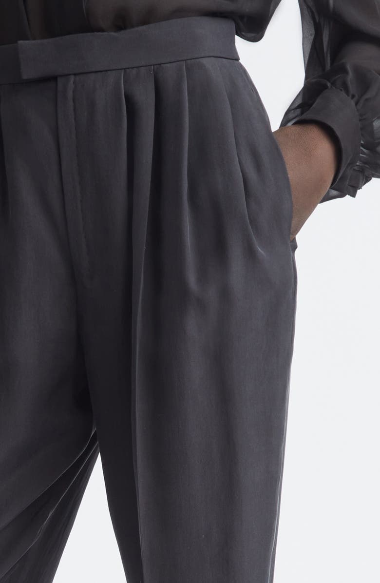 Saint Laurent Tailored Silk Straight Leg Pants, Alternate, color, Noir