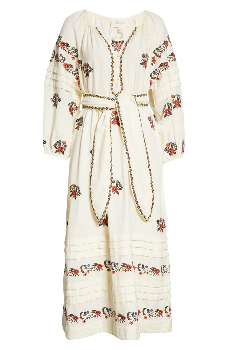 THE GREAT. The Prairieland Floral Embroidered Long Sleeve Midi Dress, Alternate, color, 