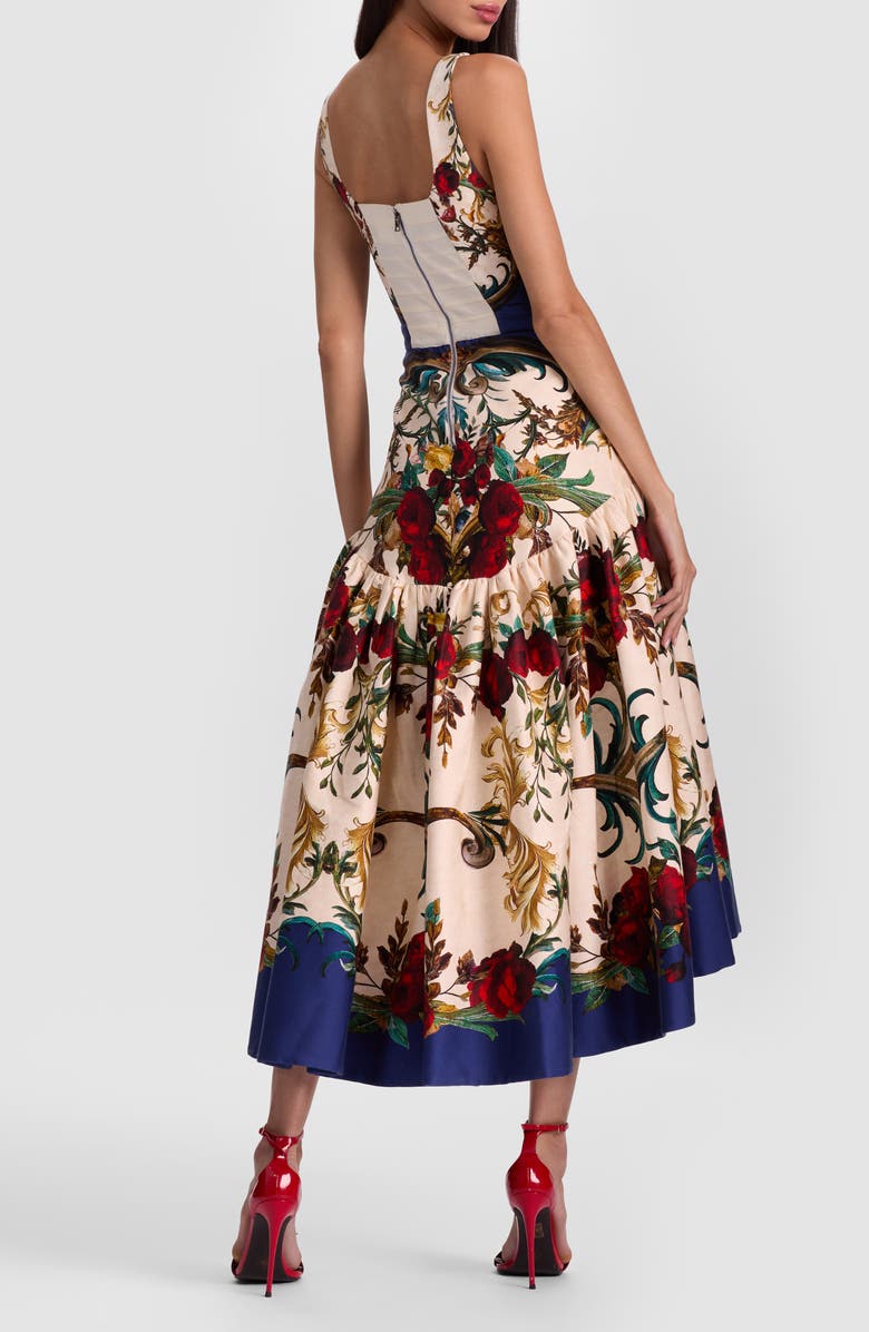 Alice + Olivia Diana Print High-Low Midi Dress, Alternate, color, Gilded Rose