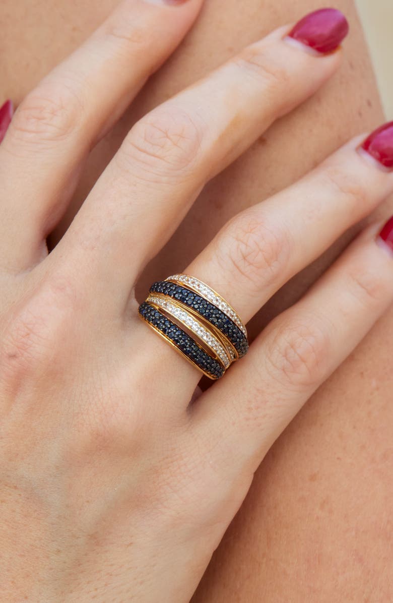 SAVVY CIE JEWELS Semiprecious Stone & White Sapphire Crossover Ring, Alternate, color, Yellow Gold - Sapphire