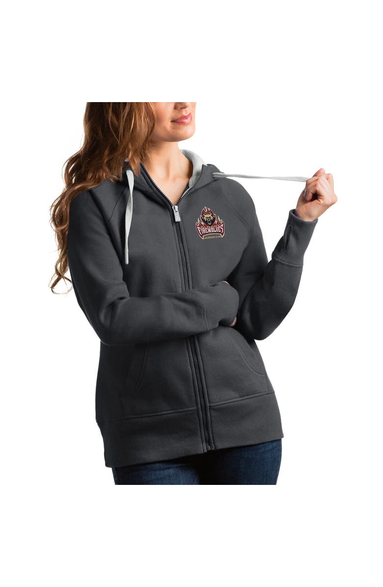 ANTIGUA Women's Antigua Charcoal Albany FireWolves Victory Pullover Hoodie, Main, color, Charcoal