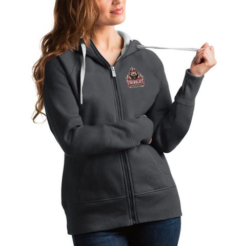 Women's Antigua Charcoal Albany FireWolves Victory Pullover Hoodie