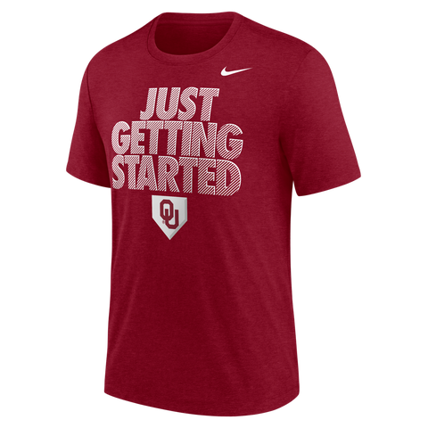 Men's Nike Crimson Oklahoma Sooners 2026 NCAA Baseball Men's College World Series Dugout Tri-Blend T-Shirt