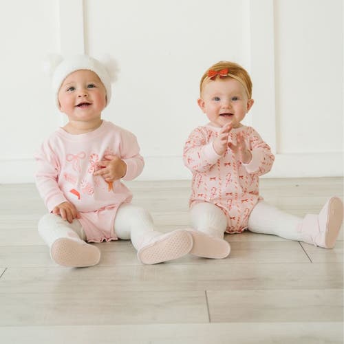 Sweet Wink Candy Cane Lane Christmas Long Sleeve Romper In Pink