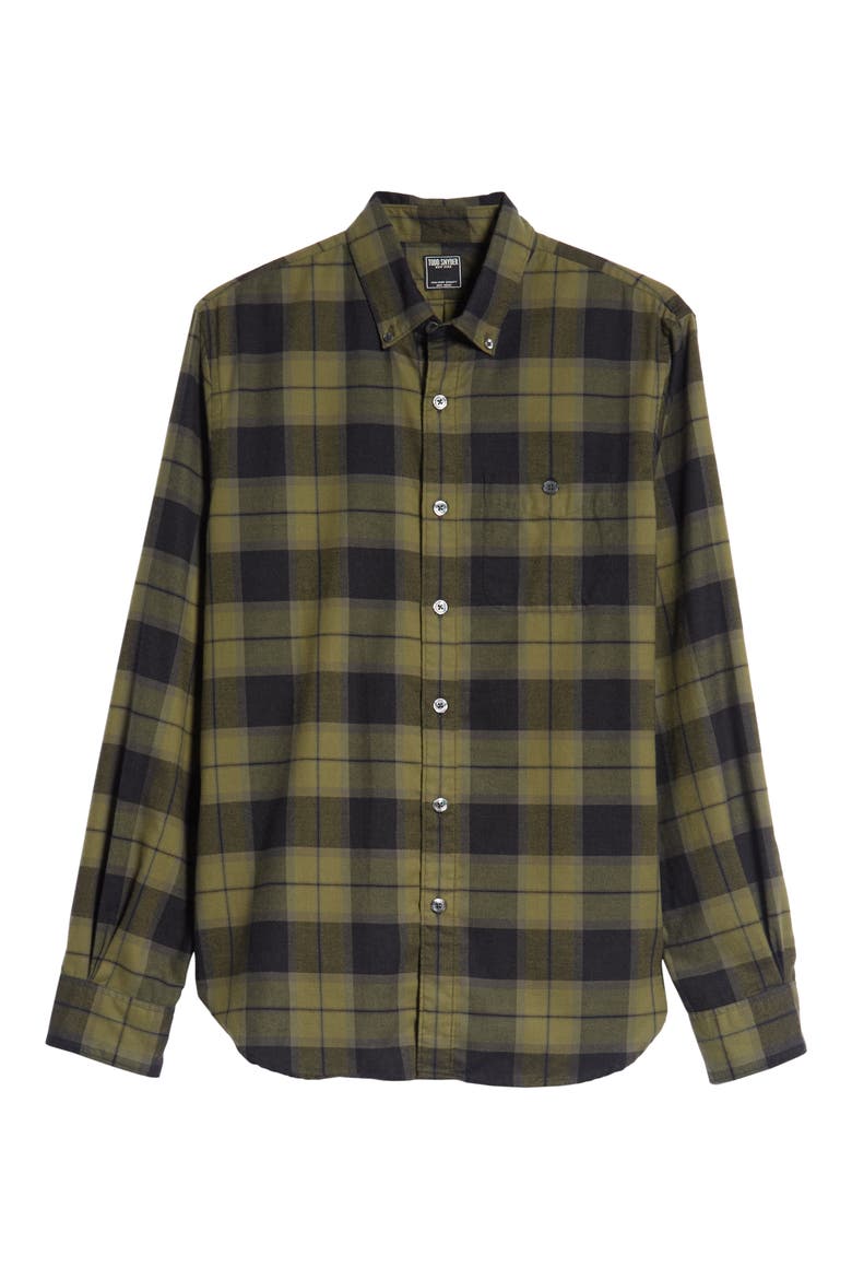 Slim Fit Plaid Flannel Sport Shirt, Alternate, color, OLIVE