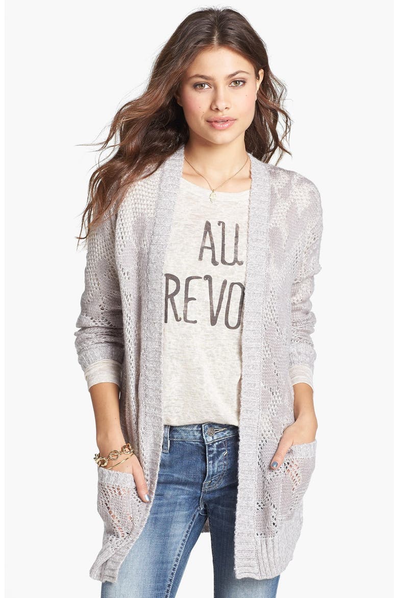 Frenchi® Open Knit Long Cardigan, Main, color, FLORAL MESH JACQUARD GREY CLAY