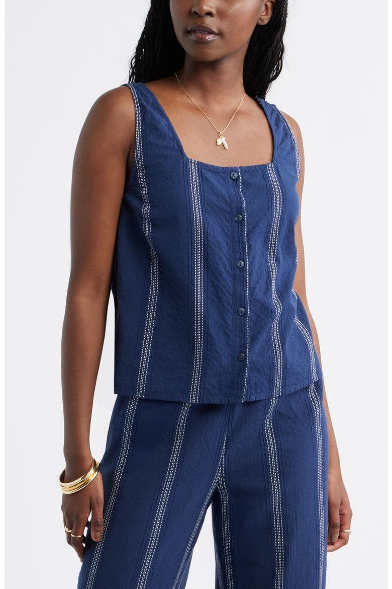 Button Front Sleeveless Top, Main, color, NAVY- IVORY STRIPE