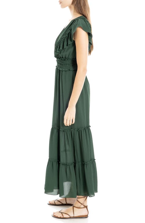 Max Studio Pebble Crepe Flutter Sleeve Maxi Dress In Hunter Green