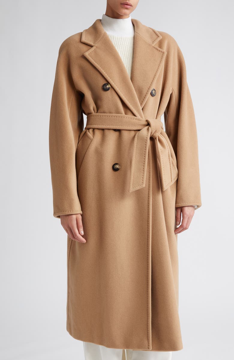 Max Mara Madame Double Breasted Wool & Cashmere Belted Coat, Alternate, color, Camel