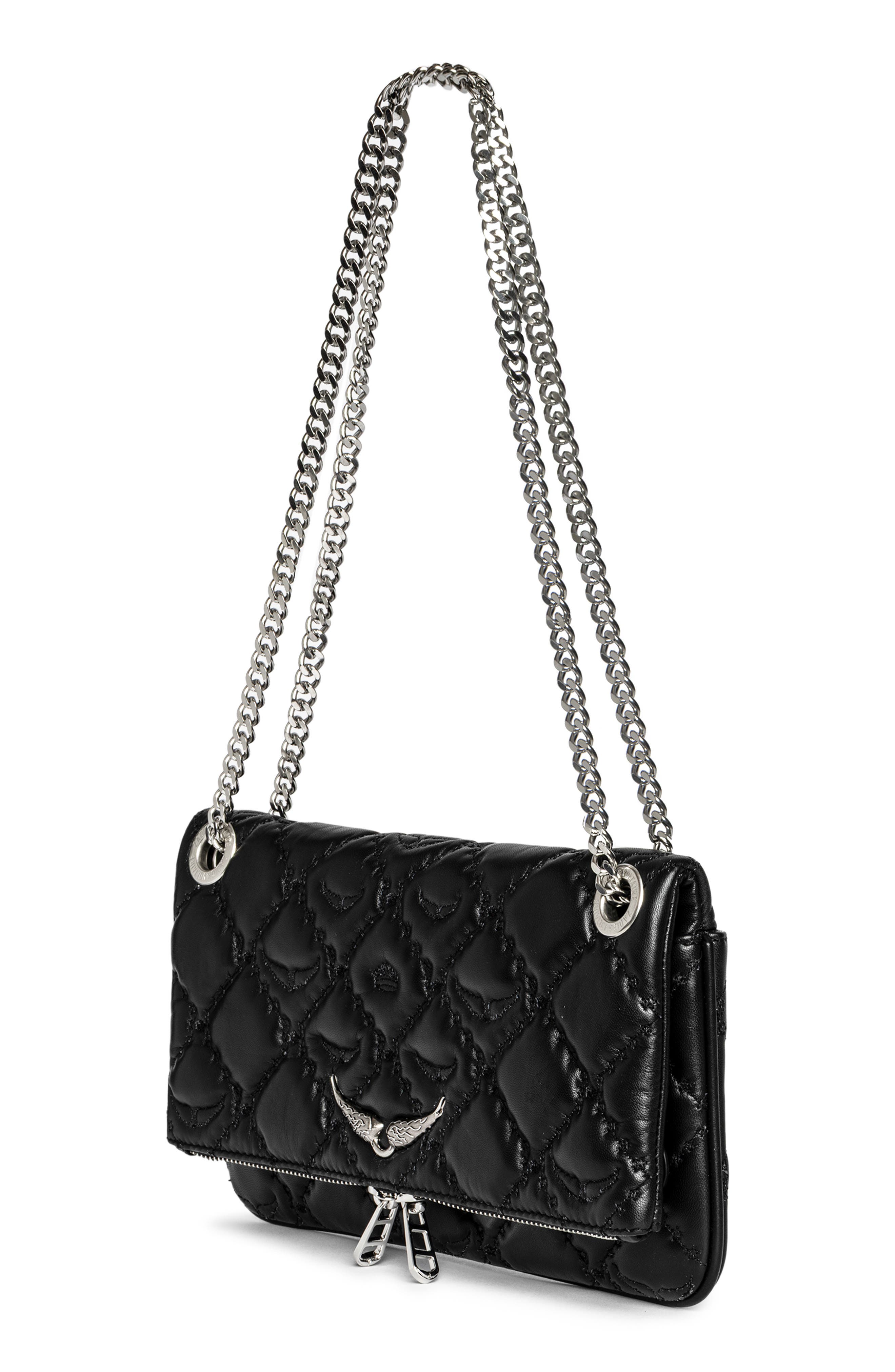 Zadig & Voltaire Rock II Diamond Quilted Monogram Leather Crossbody Bag, Alternate, color, 