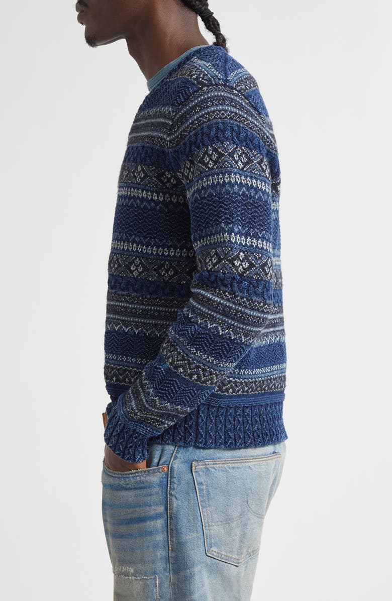 Double RL Indigo Stripe Cotton & Linen V-Neck Sweater, Alternate, color, Indigo Multi