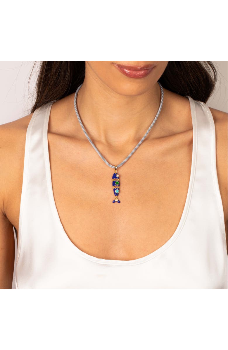 BY ADINA EDEN Blue Enamel Fish Charm Rope Necklace, Alternate, color, Blue