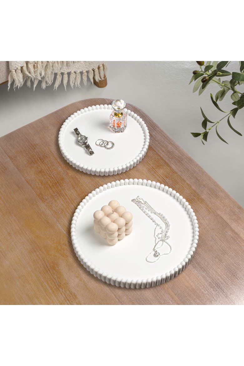 Opulence Modern Minimalist Concrete Fluted Edge Decorative Jewelry Trays, Alternate, color, White