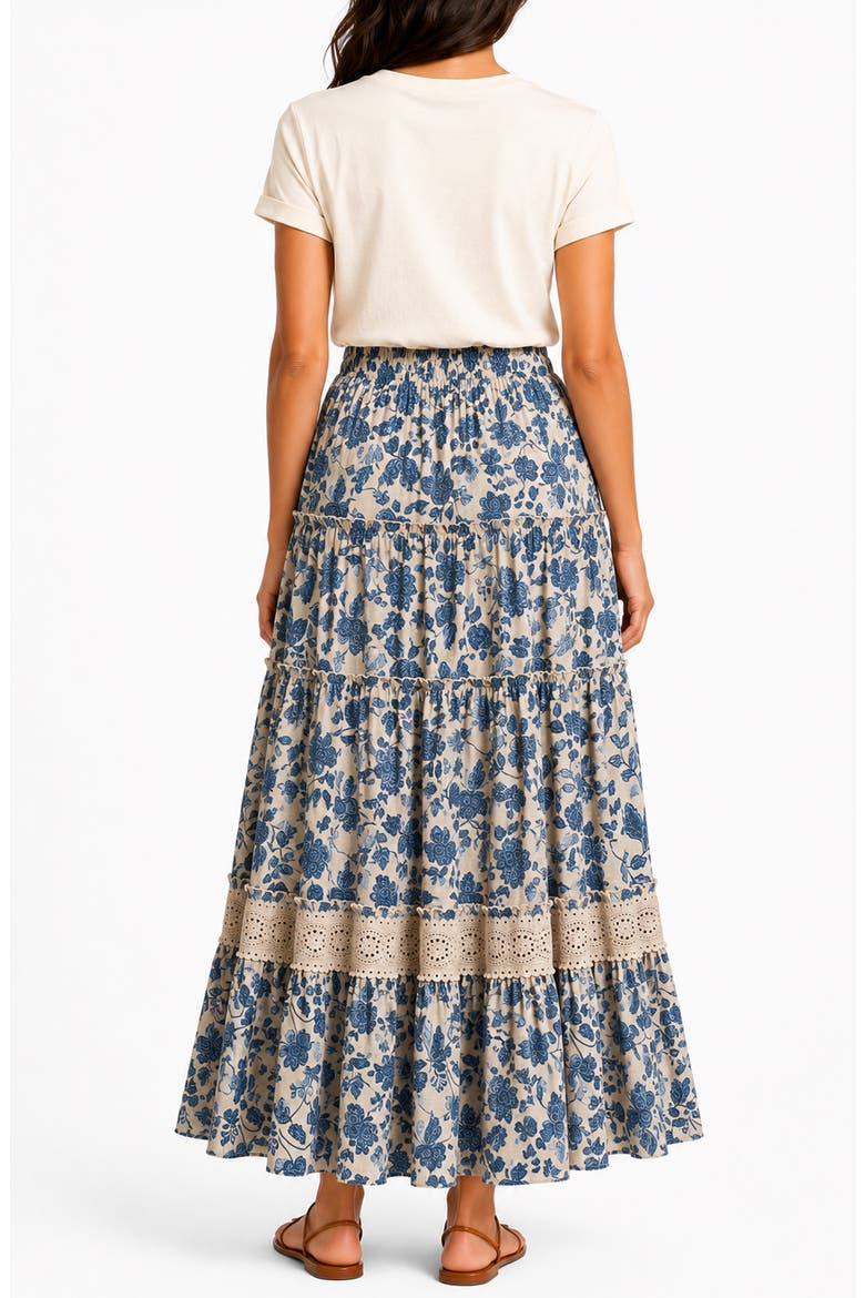 Floral Print Tiered Skirt, Alternate, color, SAND