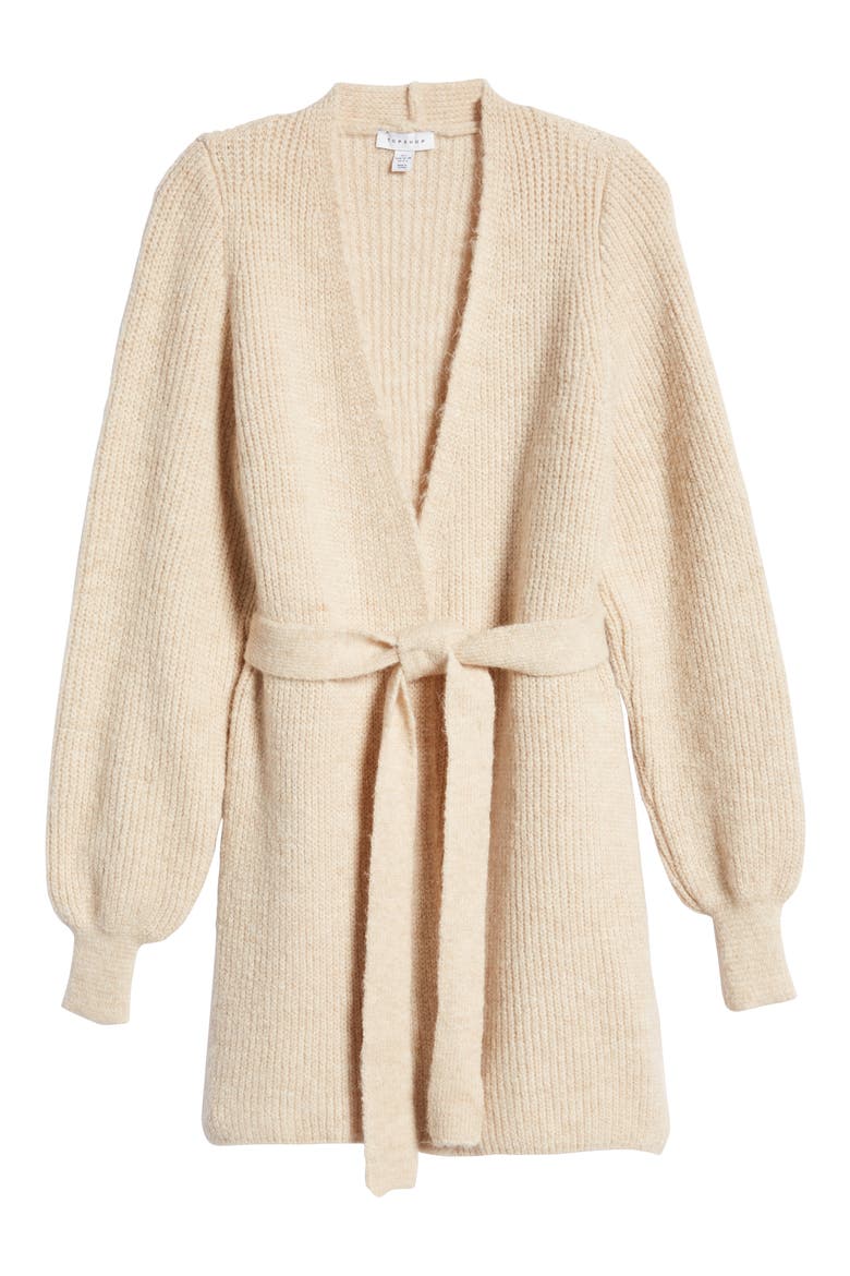 Belted Blouson Sleeve Cardigan, Alternate, color, STONE