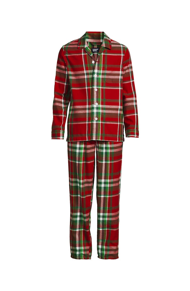 Lands
End Flannel Pajama Set, Alternate, color, Compass Red/Emerald Plaid