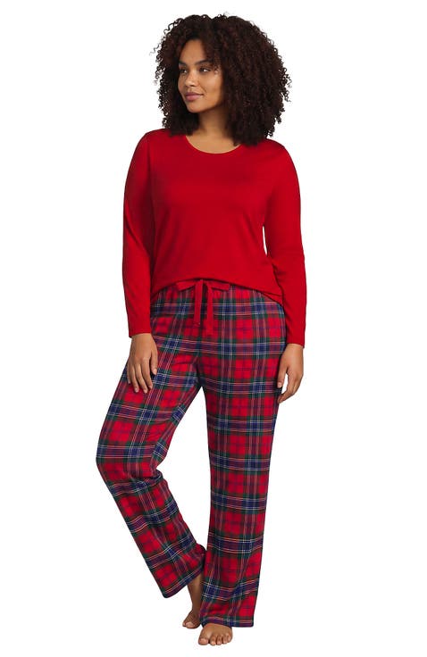 Plus Size Pajama Gift Set - Knit Long Sleeve Top And Flannel Pants