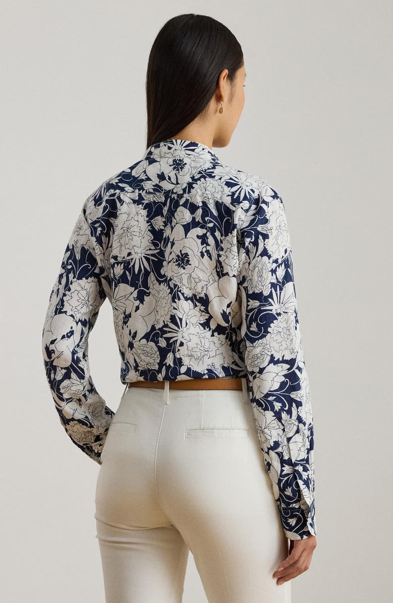 Lauren Ralph Lauren Karrie Floral Linen Button-Up Shirt, Alternate, color, White/ Navy Blue