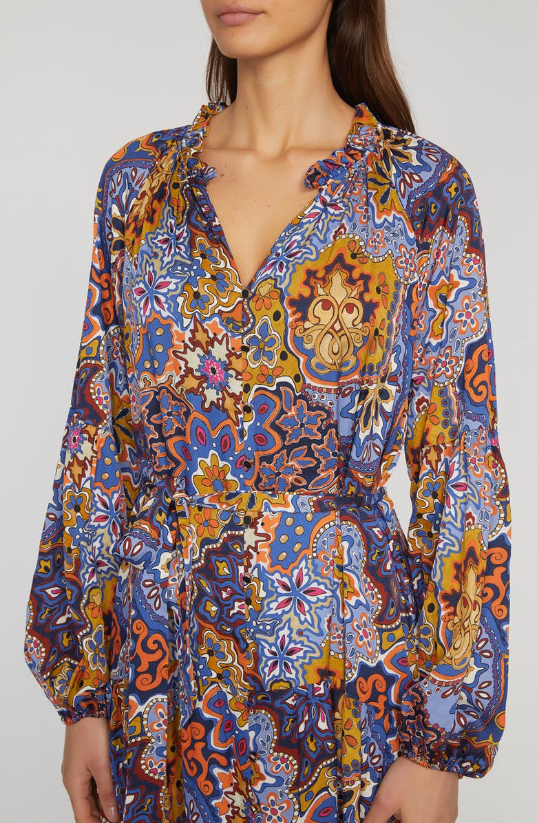 Elie Tahari The Sienna Print Long Sleeve Stretch Silk Maxi Dress, Alternate, color, 