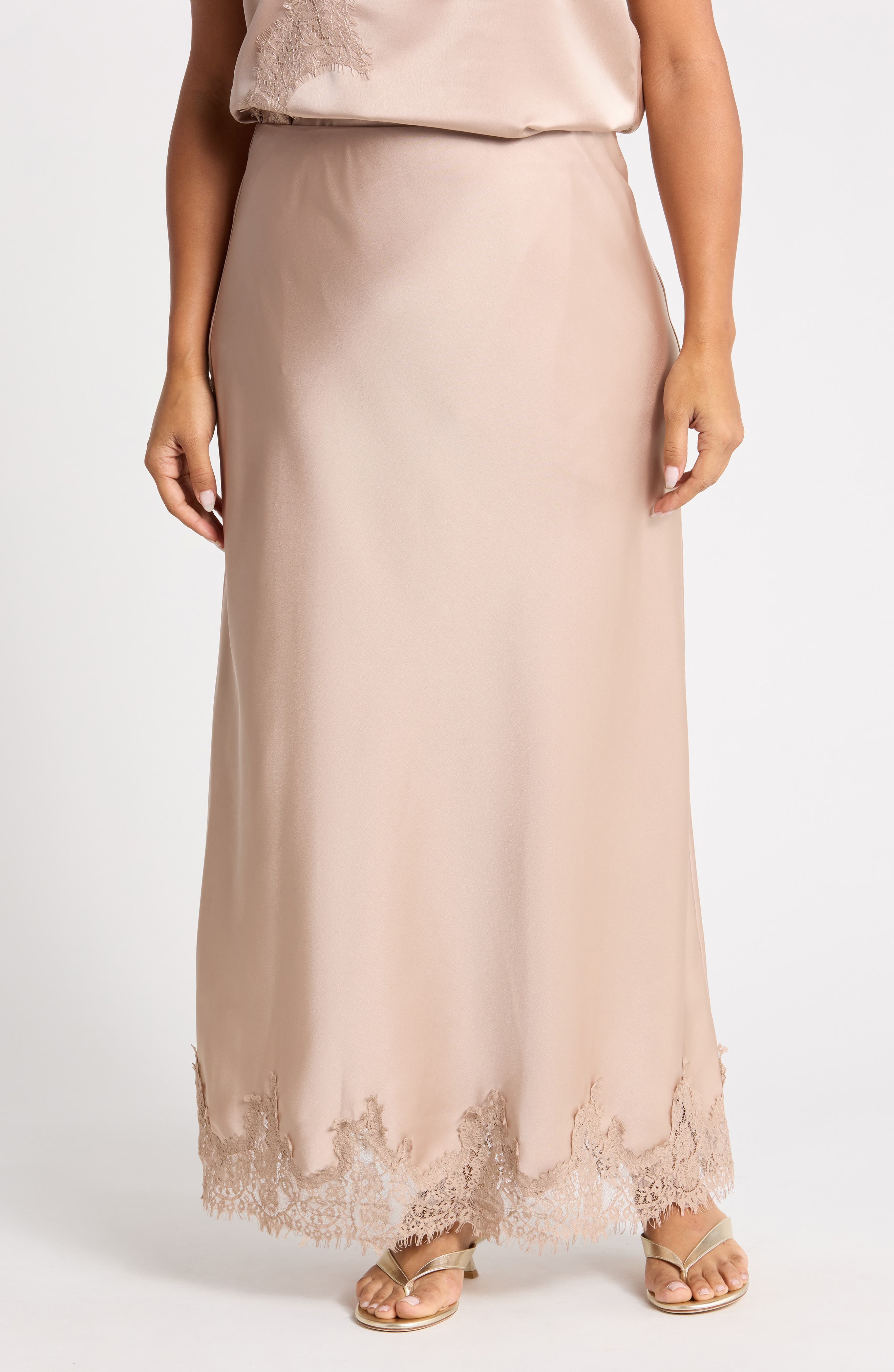 Lace Hem Satin Maxi Skirt