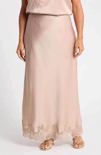 Lace Hem Satin Maxi Skirt